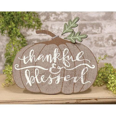 Graywashed Thankful & Blessed Pumpkin Sitter - The Fox Decor